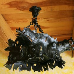 An oak stump as a chandelier